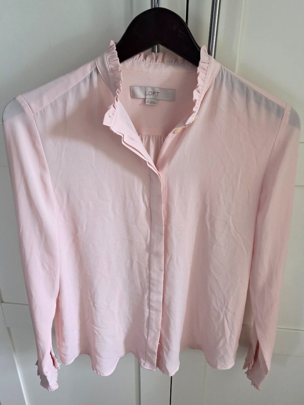 Ann Taylor Loft Size XS button down ruffle dress shirt